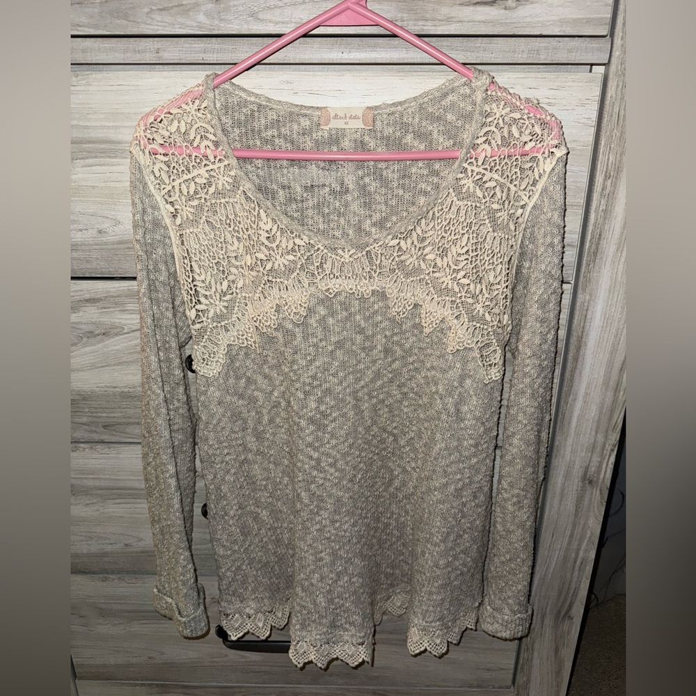 Altar'd State Grey Lace Long Sleeve Top